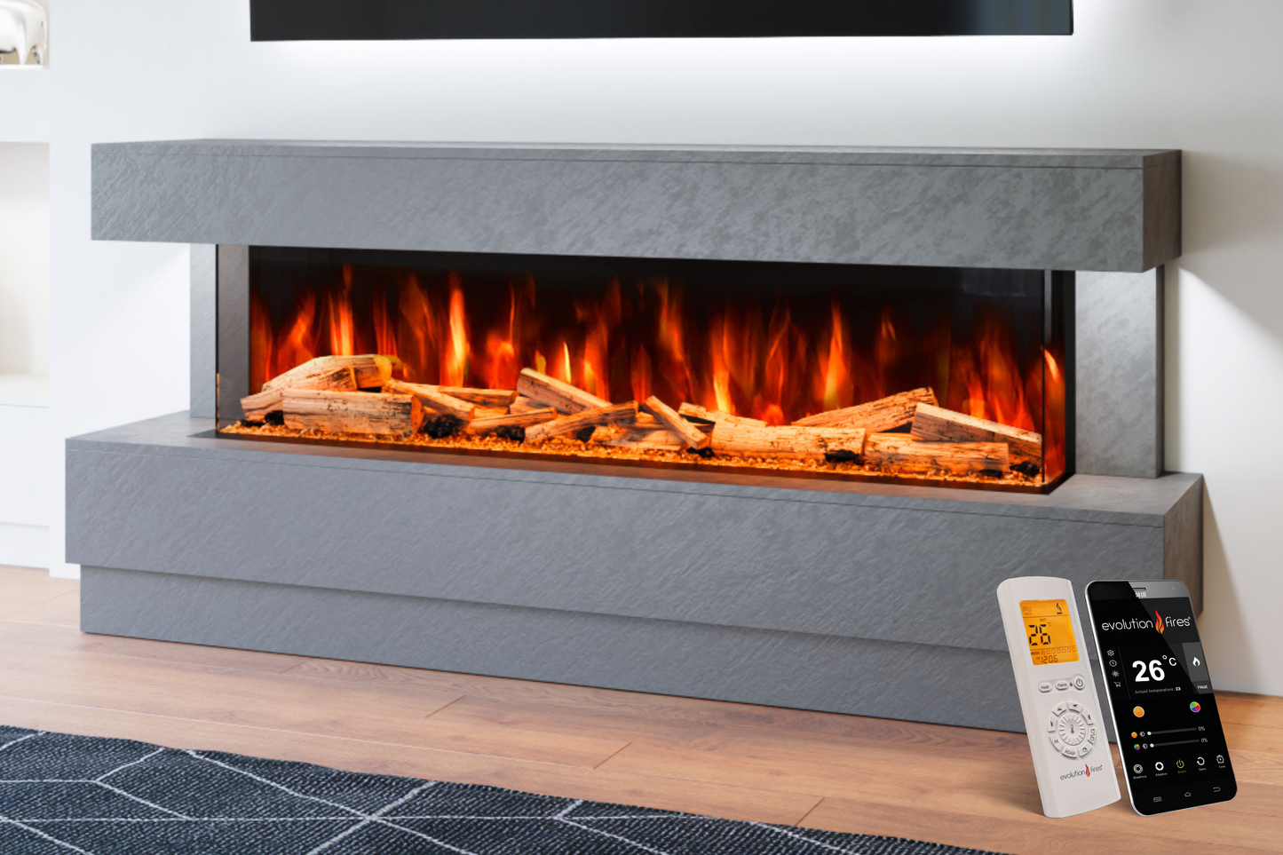 Evolution Fires - Raphael Electric Fireplace Suite - Grey Stone Effect