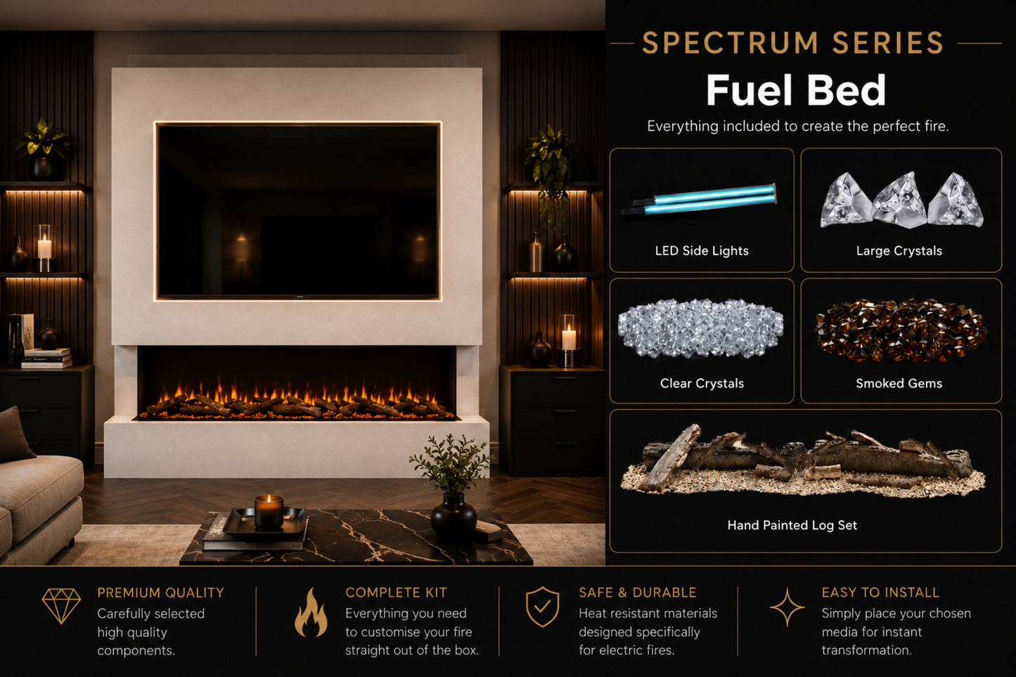 Evolution Fires Spectrum Slimline Series 72 Inch Media Wall Electric Fire