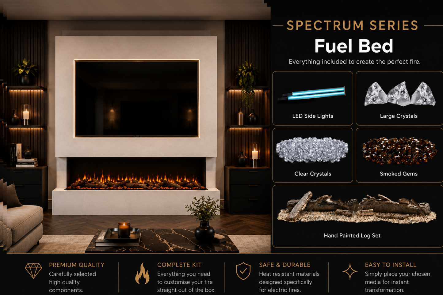 Evolution Fires Package 14 – Pre-Built Media Wall with Electric Fireplace