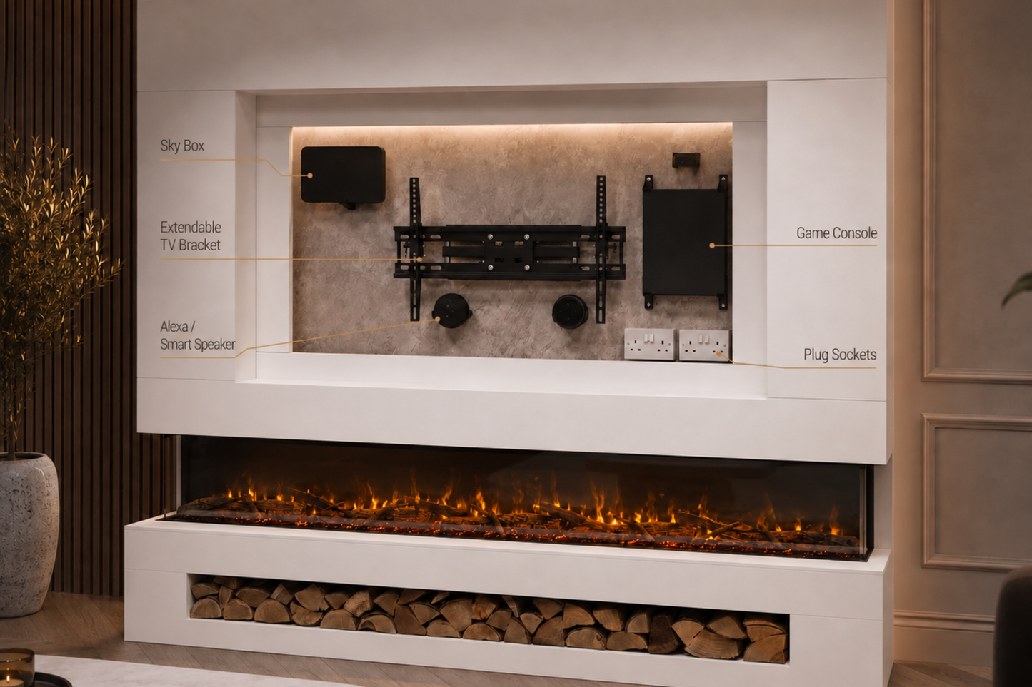 Evolution Fires Package 19 – Pre-Built Media Wall with Electric Fireplace