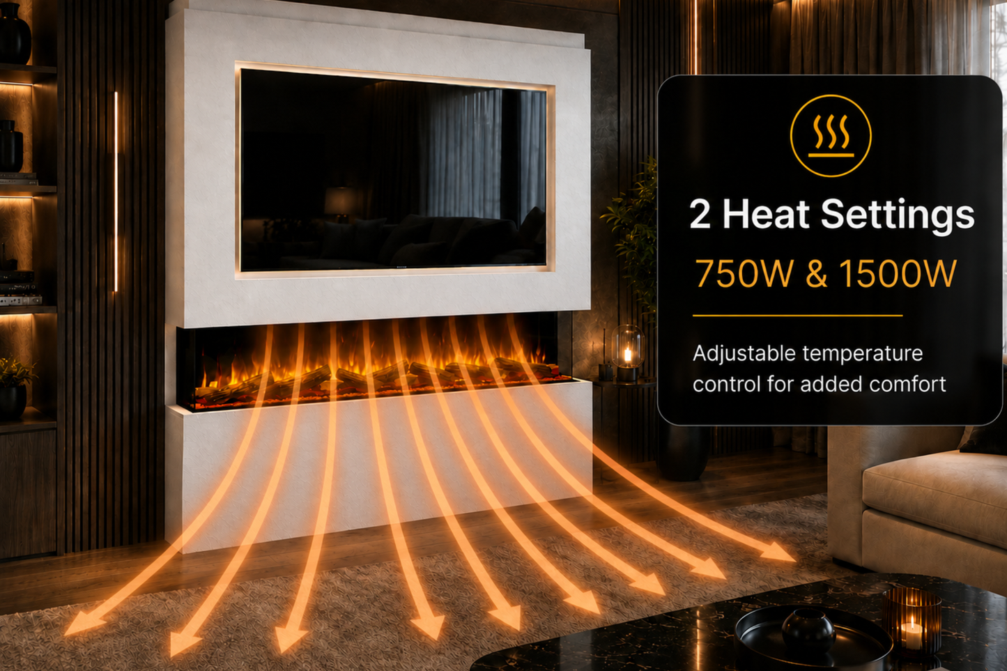 Evolution Fires Package 22 – Pre-Built Media Wall with Electric Fireplace