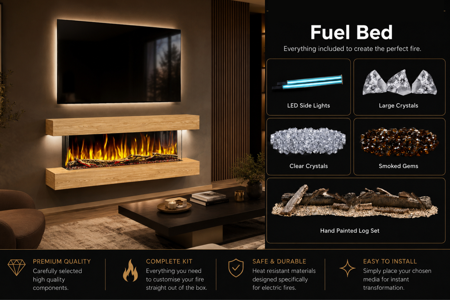 Evolution Fires - Studio 6 Oak Wall-Mounted Electric Fireplace