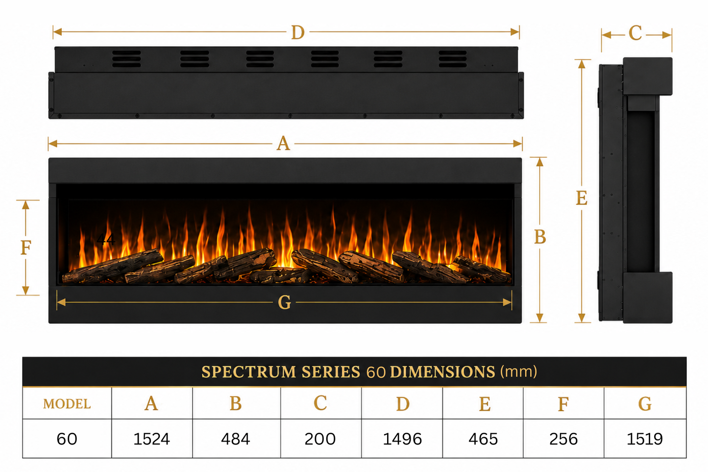 Evolution Fires Spectrum Slimline Series 60 Inch Media Wall Electric Fire