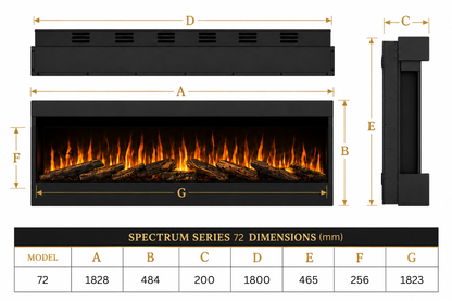 Evolution Fires Spectrum Slimline Series 72 Inch Media Wall Electric Fire
