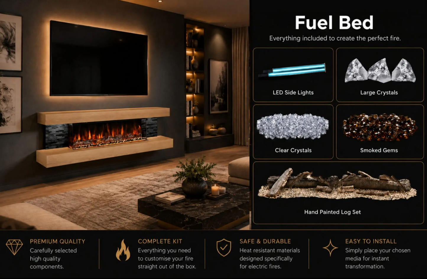 Evolution Fires - Vegas 72 - Wall-Mounted Electric Fireplace White Textured