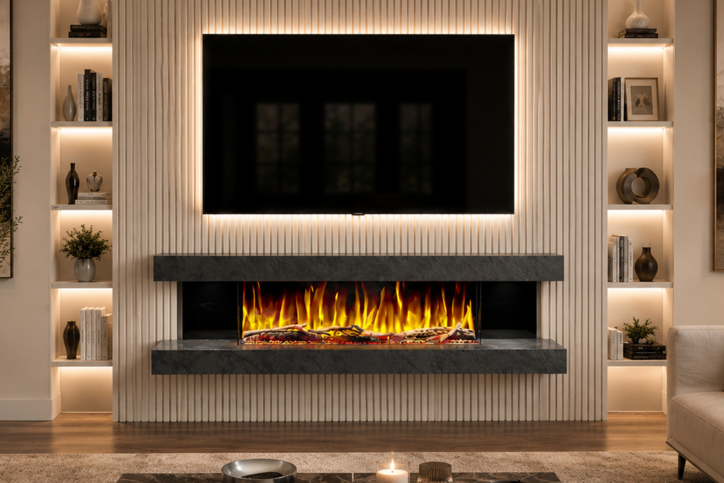 Evolution Fires - Vegas 72 - Wall-Mounted Electric Fireplace Black Textured