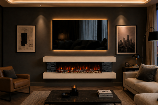 Evolution Fires - Vegas 72 - Wall-Mounted Electric Fireplace (Cream, Black Stone)