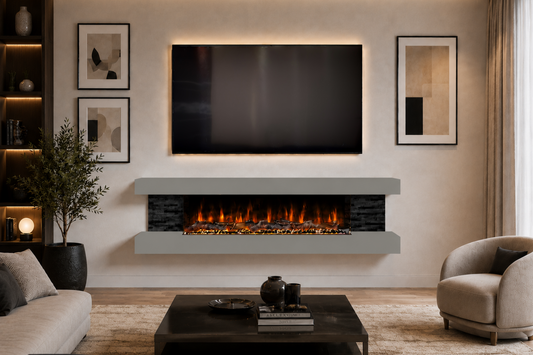 Evolution Fires - Vegas 72 - Wall-Mounted Electric Fireplace  (Gray, Black Stone)
