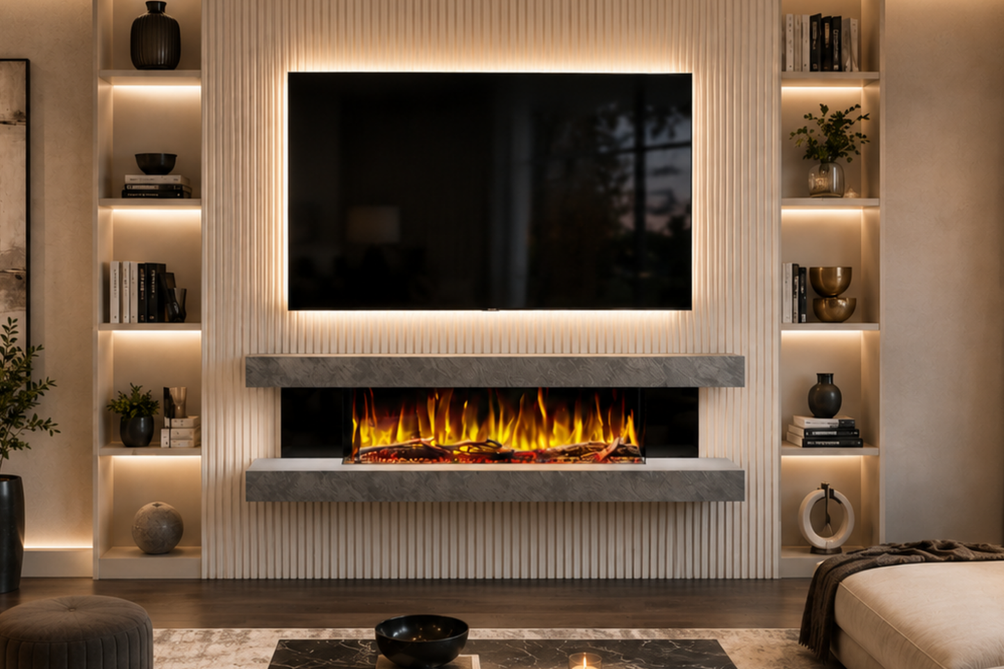 Evolution Fires - Vegas 72 - Wall-Mounted Electric Fireplace Grey Textured