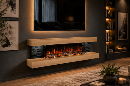 Evolution Fires - Vegas 72 - Wall-Mounted Electric Fireplace  (Oak, Black Stone)