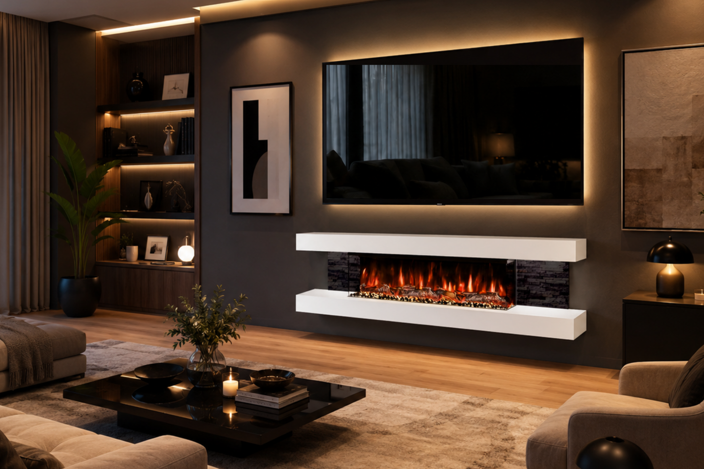 Evolution Fires - Vegas 72 - Wall-Mounted Electric Fireplace (Black Stone Tiles)