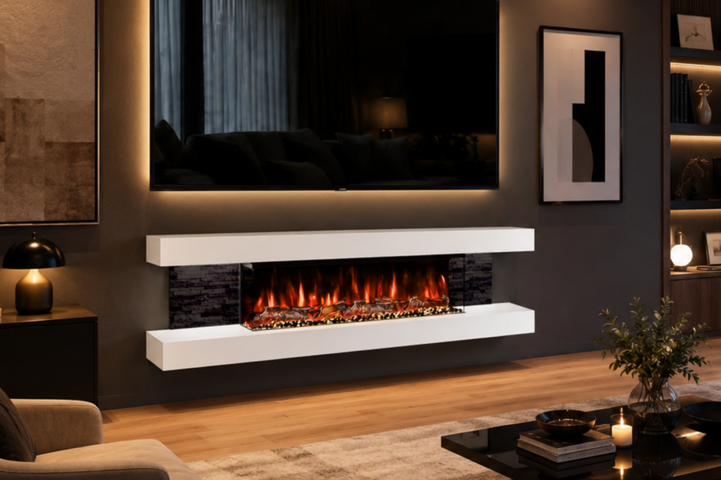Evolution Fires - Vegas 72 - Wall-Mounted Electric Fireplace (Black Stone Tiles)