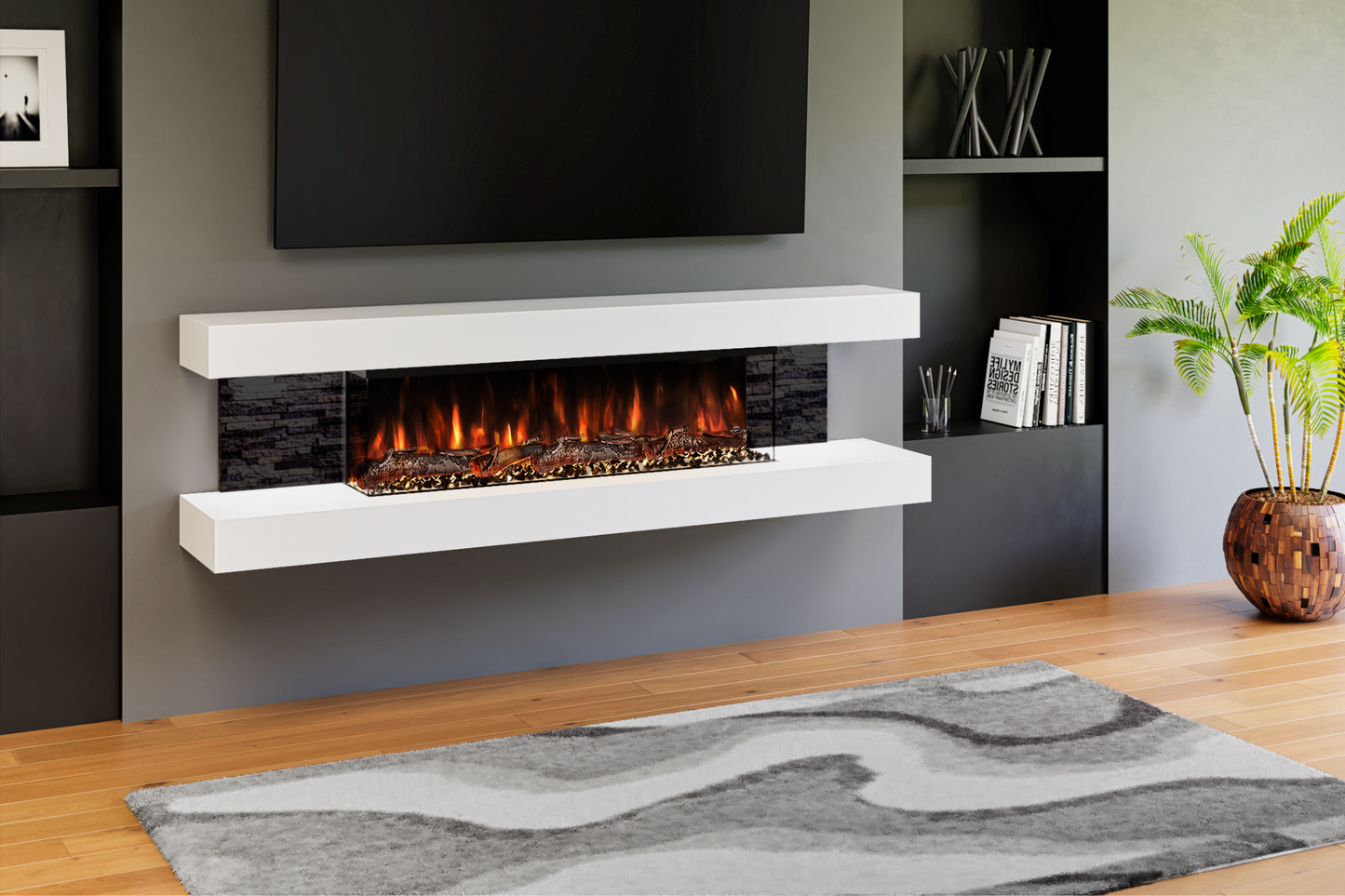 Evolution Fires - Vegas 72 - Wall-Mounted Electric Fireplace White Textured
