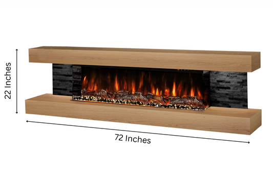 Evolution Fires - Vegas 72 - Wall-Mounted Electric Fireplace (Oak, Black Stone)
