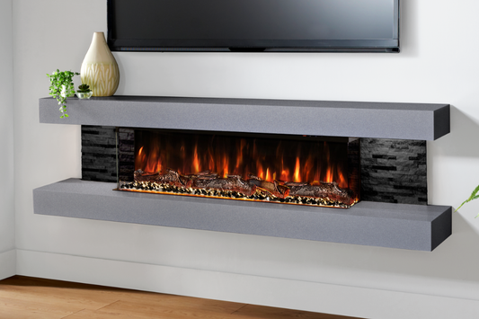 Evolution Fires - Vegas 72 - Wall-Mounted Electric Fireplace  (Gray, Black Stone)