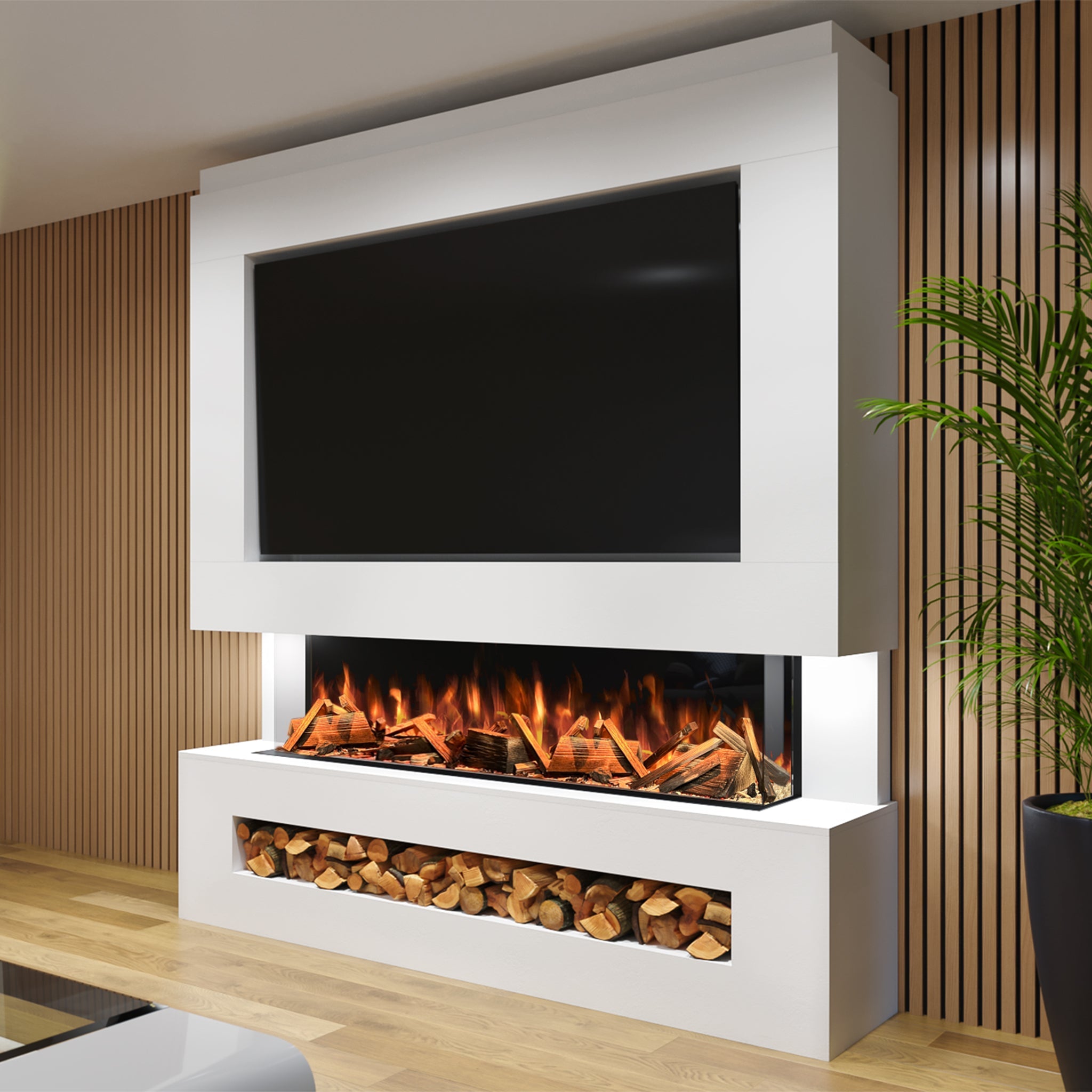 Pre-Built Media Wall With Electric Fireplace Package 11