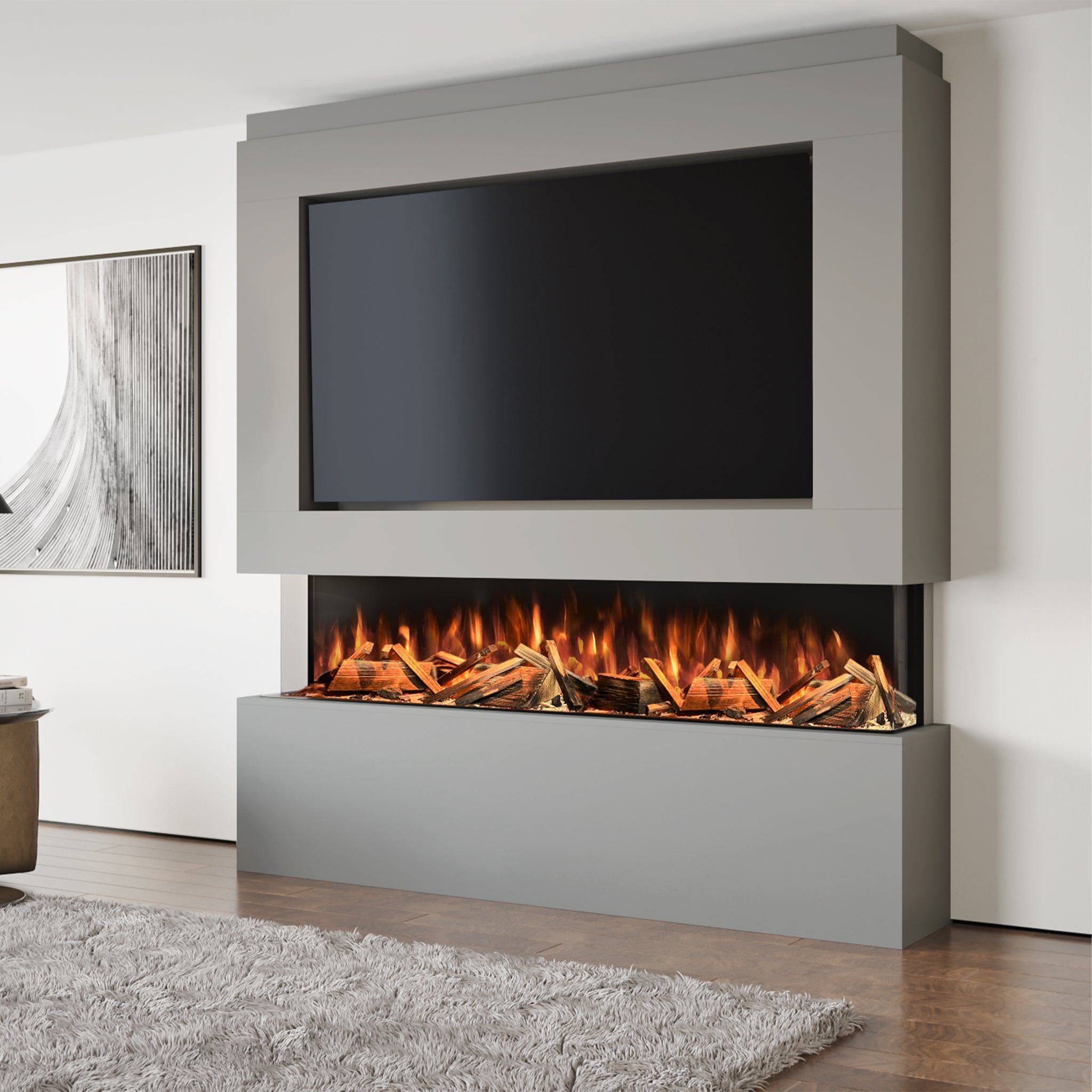 Pre-Built Media Wall With Electric Fireplace Package 12